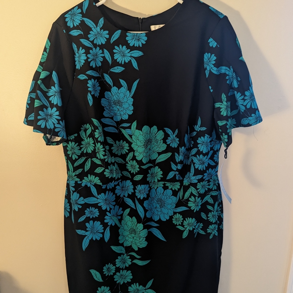 London Times Green Floral-Print Flutter-Sleeve Sheath Dress